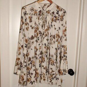 Free People floral butterfly blouse tunic dress size L